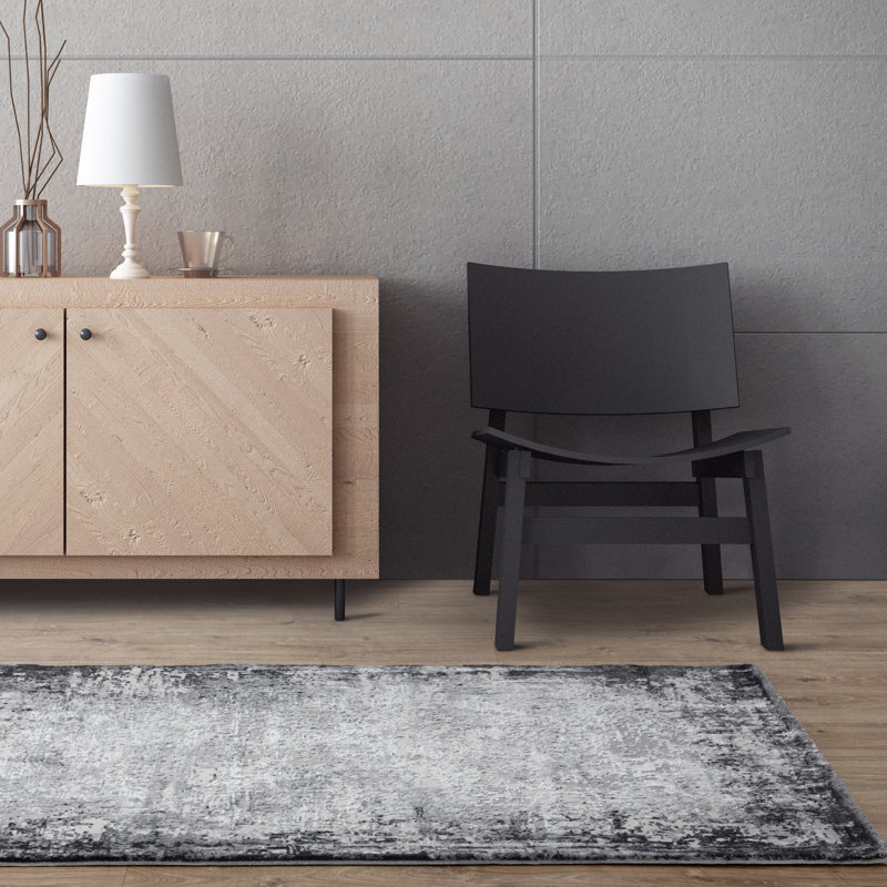 Abrienne Soft Shiny Border Black/Grey Rug, Rectangle 80 x 150cm