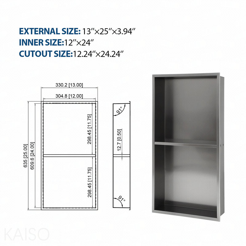 Double tablette 13 "X 25" en acier inoxydable pour niche de douche, bronze industriel, Bronze industriel-noir