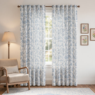 Linen Blend Farmhouse Floral Curtains Semi Sheer French Country Curtain Panels