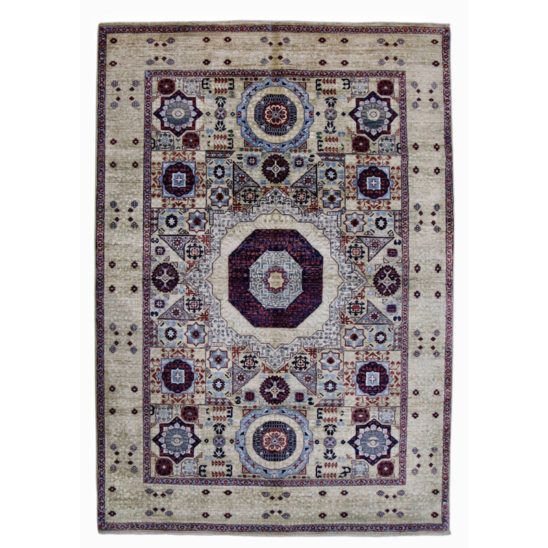 Hand Knotted Wool Area Rug in Beige