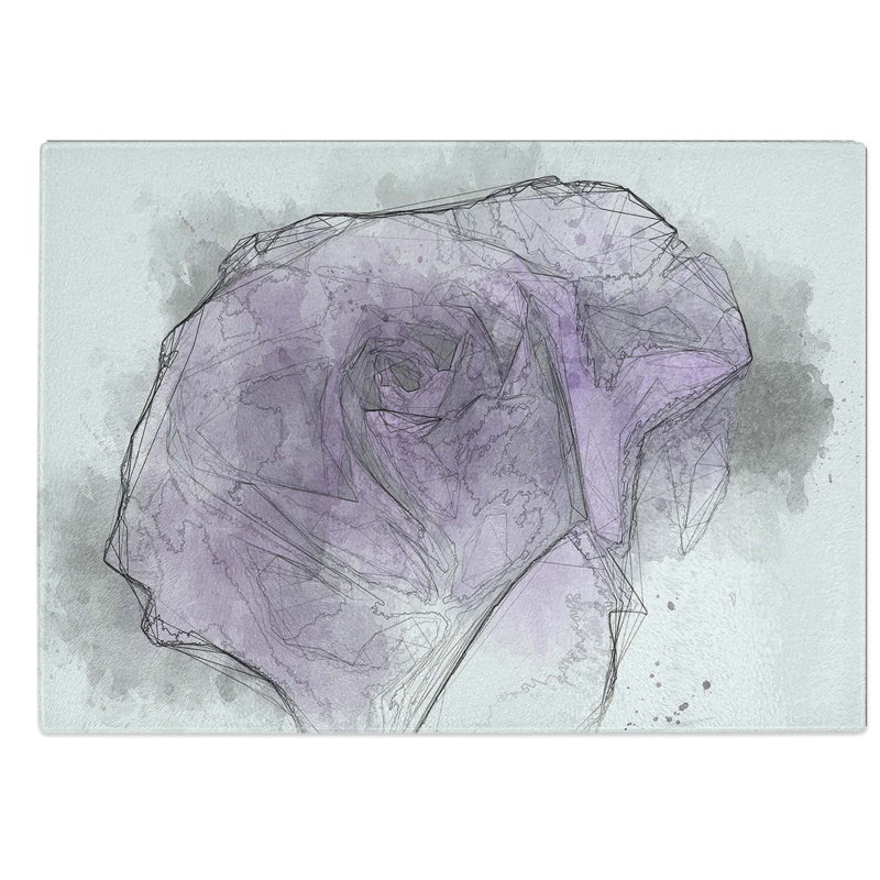 Glass Lone Purple Rose in Abstract Chopping Board, 39 cm W x 28.5 cm L