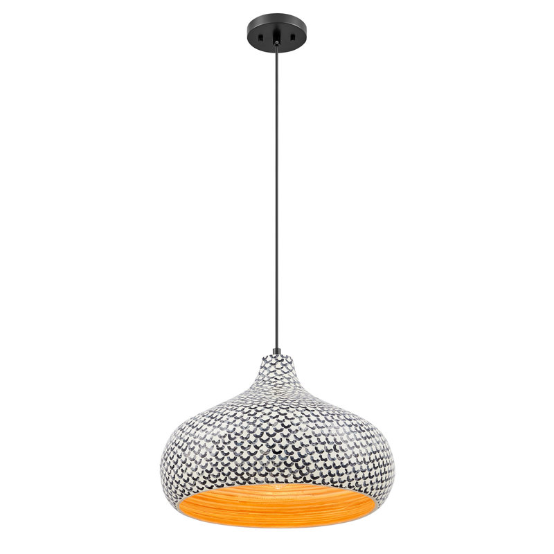 Jade 1-Light Pendant in Black and White Shell