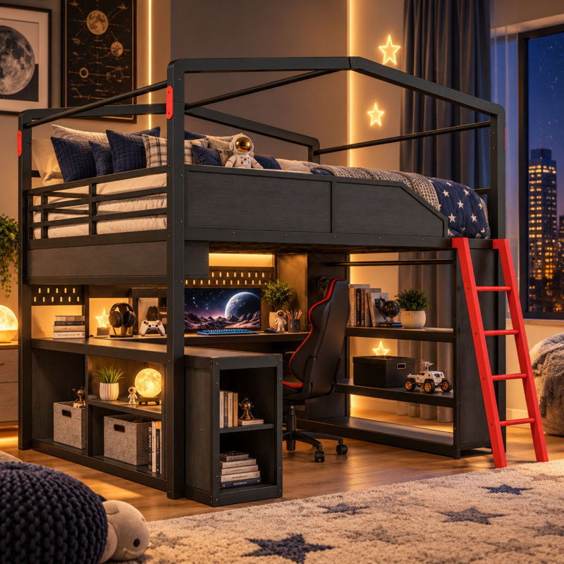 Lit mezzanine avec bureau Benedict, Grand lit