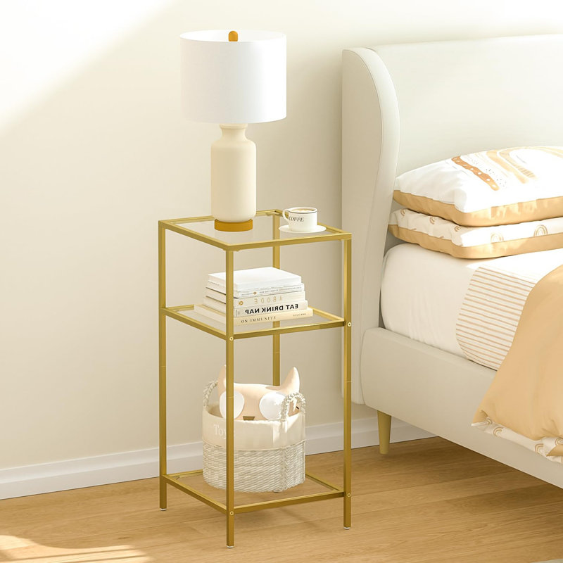 Table d'appoint de rangement à 3 niveaux en verre trempé, table de chevet multifonction pour chambre à coucher (2 pièces)