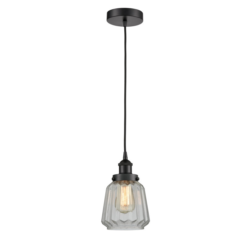 Luminaire suspendu conique à 1 lumière Caggiano, Noir mat, Transparent