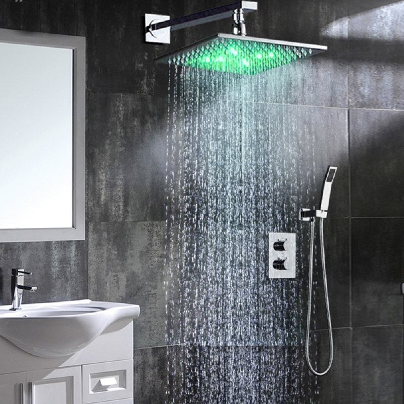 Ensemble de douche à DEL mural Sagua, Chrome chrome, H 2,4 po x l 8 po