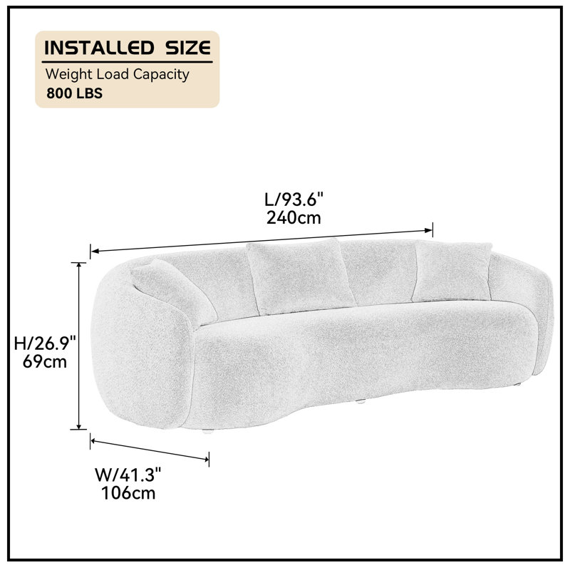 Yazgur 93.6'' Mid Century Modern Curved Sofa, 4-Seat