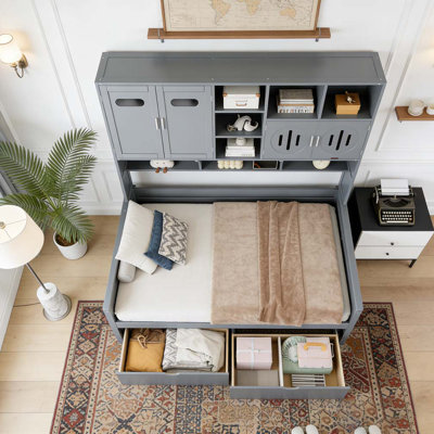 Twin Size Wooden Daybed With 3 Drawers, USB Ports and desk