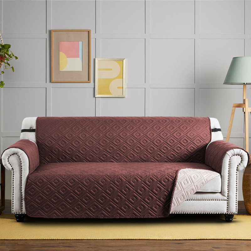 Box Cushion Sofa Slipcover, 179cm H x 280cm W, Brown/Beige