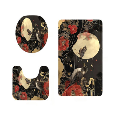 Ensemble de 3 tapis de salle de bain en marbre noir avec veine dorée