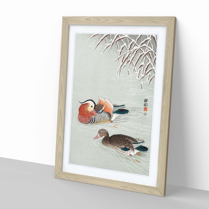 Mandarin Ducks by Ohara Koson - Picture Frame Painting Print, 50cm H x 35cm W x 2cm D, Oak