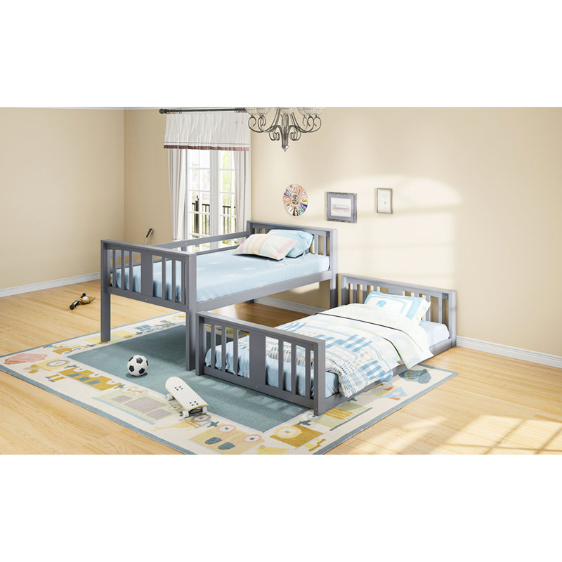 Gray Twin Over Bunk Bed With , Built For Durability Pine Wood & Plywood In Gray, Maximize Bedroom Efficiency Construction