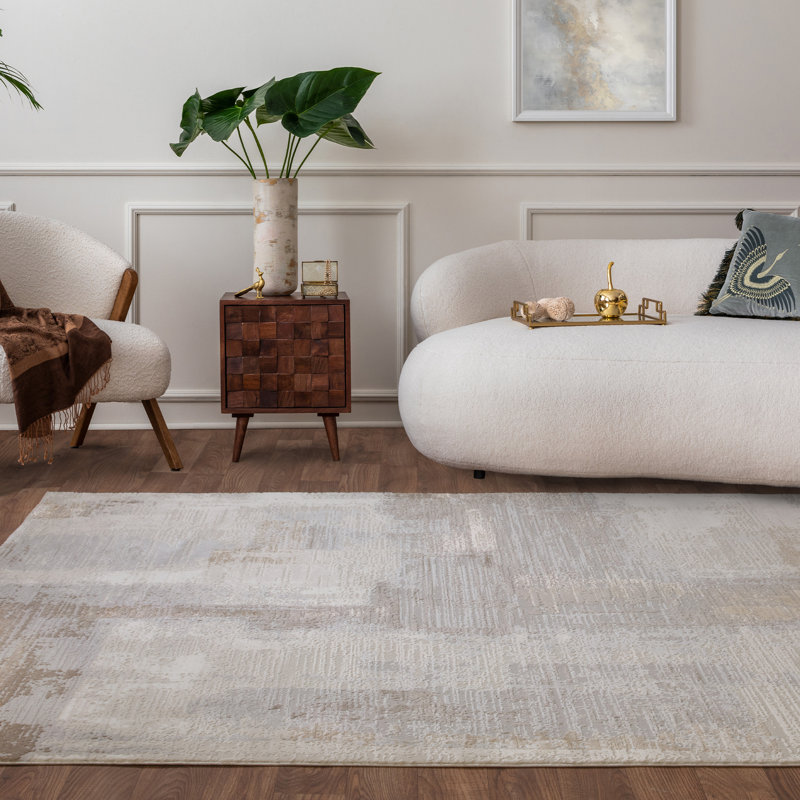 Caydren Abstract Machine Woven Beige Area Rug, Rectangle 160 x 230cm