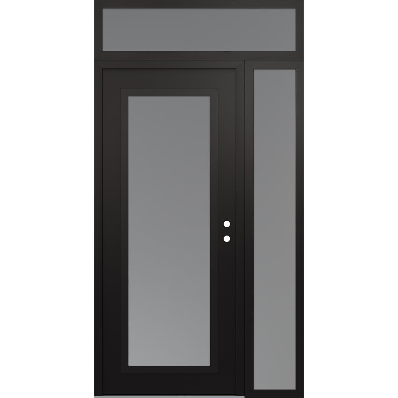 Panneau d'entrée en acier noir et blanc avec panneau latéral et porte d'entrée pré-montée traverse, L 49,25 po x H 95,69 po