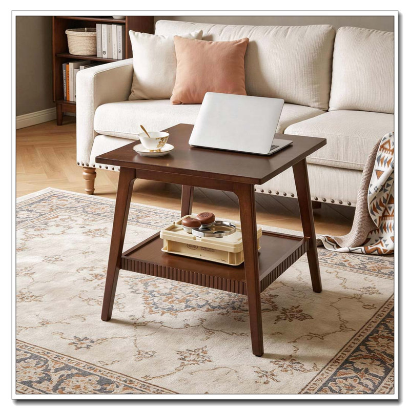 Solid Wood Top End Table, Walnut & White