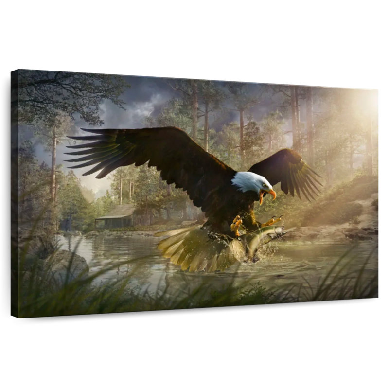 Brampt Bald Eagle Catching Fish, 8" H x 12" W