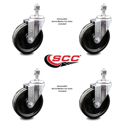 Wheel Swivel ½ Inch Threaded Stem Caster Set 2 Brakes SCC