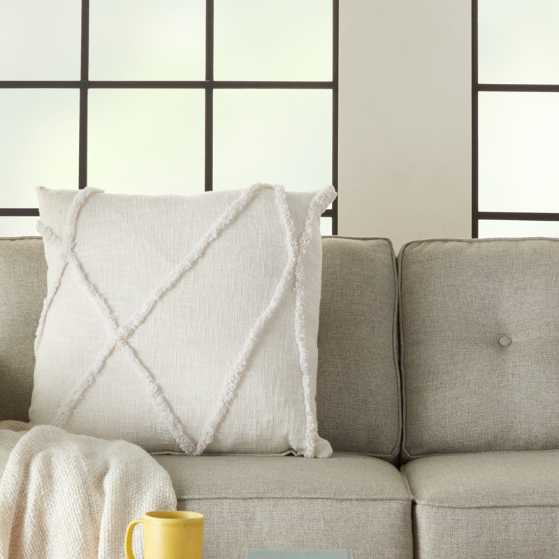 Britney Square Cotton Pillow Cover & Insert, 18"H x 18"W, White, Square