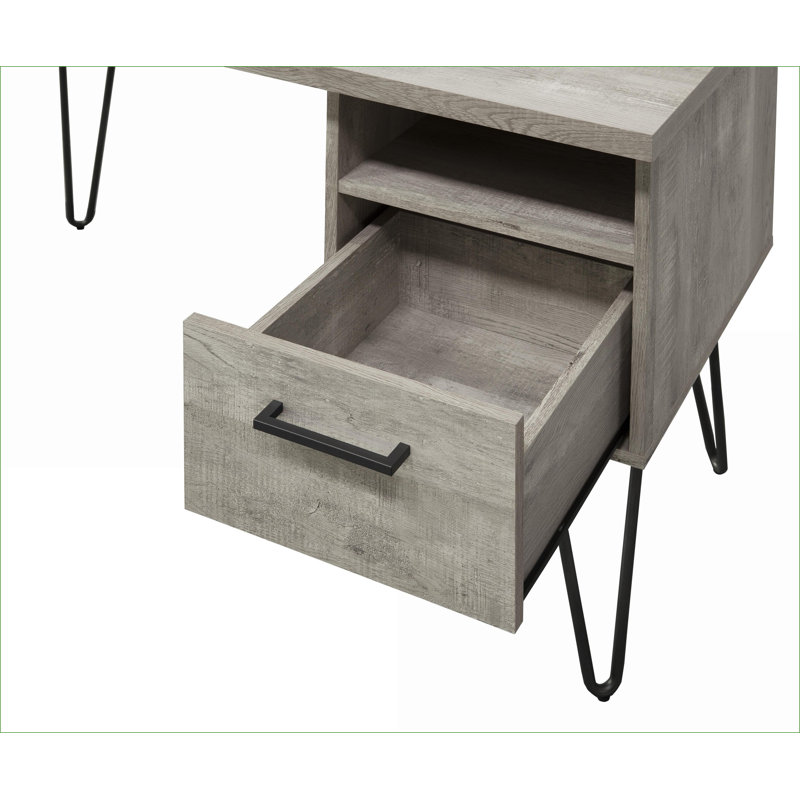 Bureaux, bureau moderne peu encombrant avec tiroir de rangement & amp; Tablette | Gris délavé | Bois aggloméré + métal