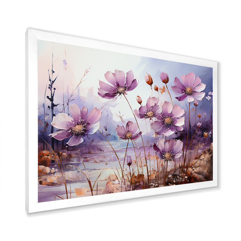 «Violets Flowers Country Charm» sur toile, Cadre simple blanc, H 30 po x l 40 po x P 1,5 po