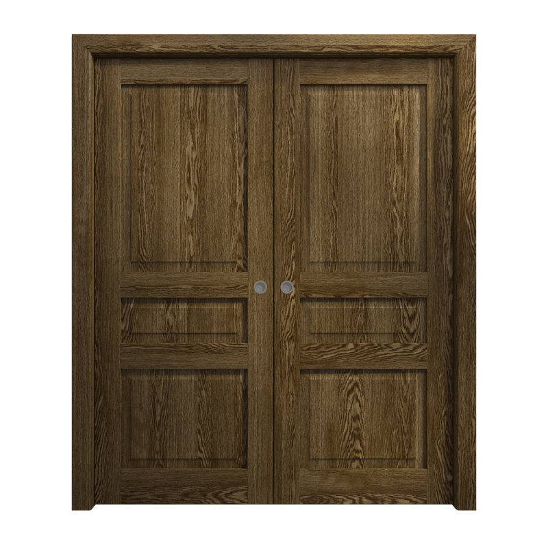 Portes coulissantes françaises à double poche | Ego 5012 | Ensemble de quincaillerie de rail | Portes intérieures modernes en bois massif pour chambre à coucher