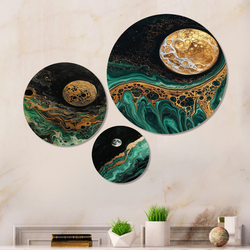 Mystérieuse rêverie de la lune - Art mural céleste en métal 3 pièces