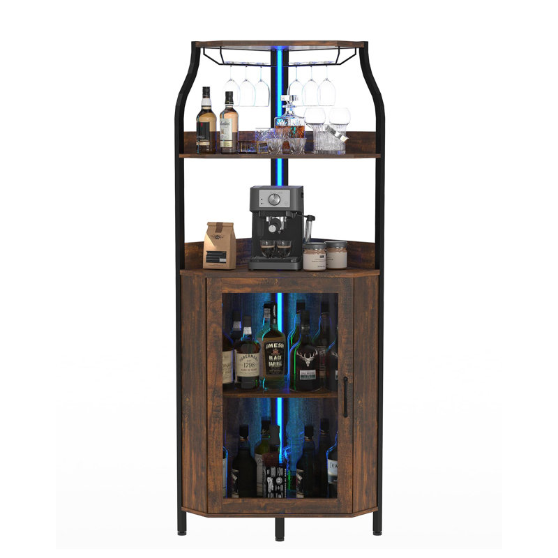 Bar d'angle peu encombrant avec prise de courant et lumières DEL, 18" H x 50.5" W x 92" D, XL brown