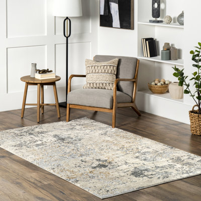 Modern Abstract Power Loom Beige Rug