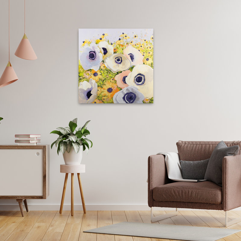 Art floral pastel contemporain, H 24 po x l 24 po