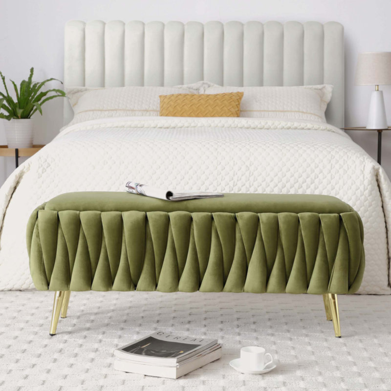 Banc de rangement, repose-pieds rembourré pour la maison, Vert olive
