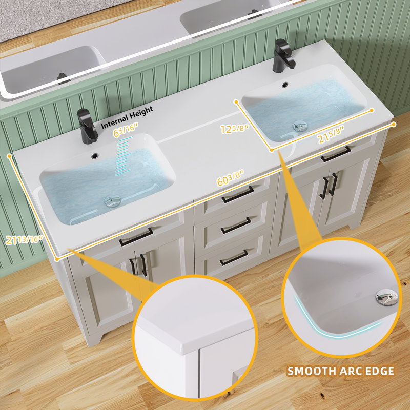 Meuble-lavabo double 60 po Elze, Gris