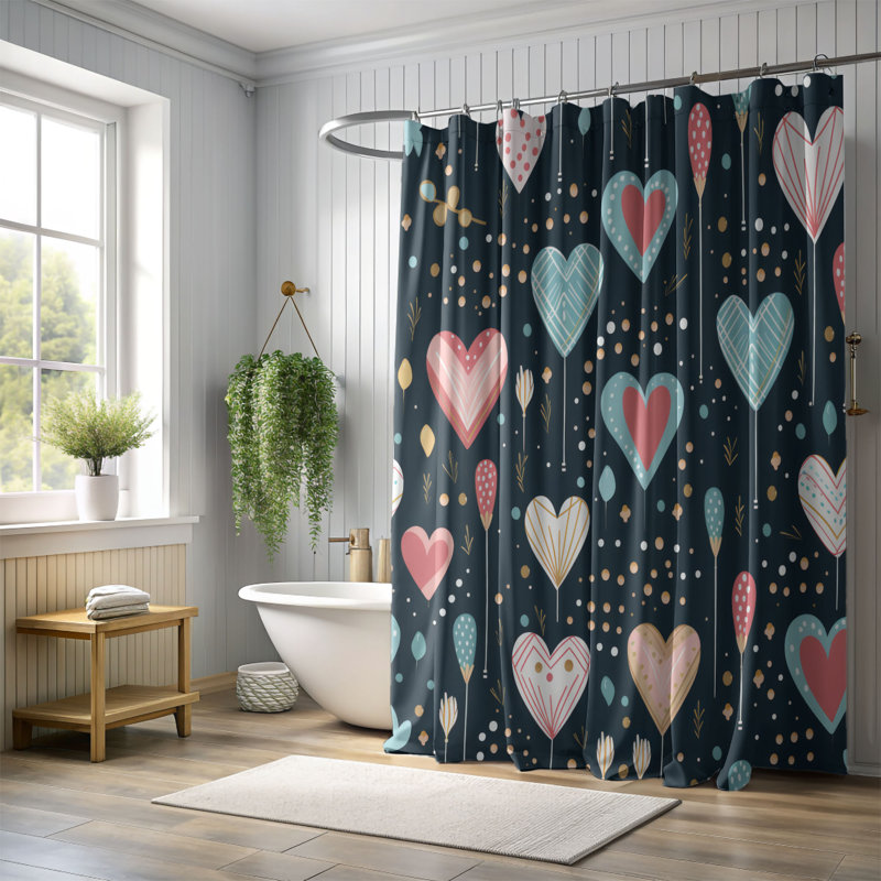Romantiques motifs - Rideau de douche Premium, H 74 po x l 71 po