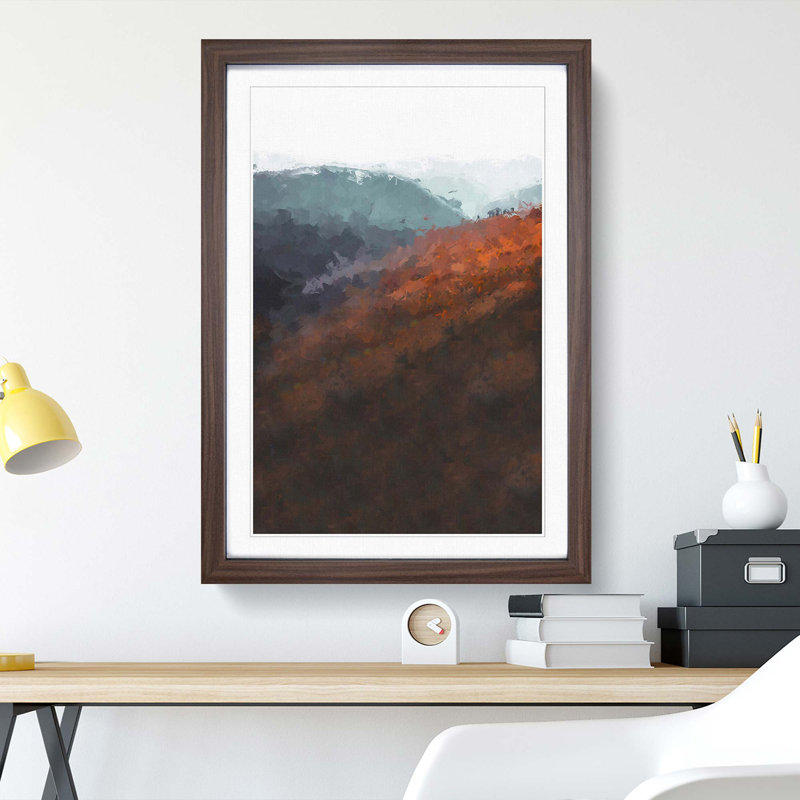 Road Through an Autumn Forest in Abstract - Picture Frame Graphic Art Print, 91cm H x 60cm W x 2cm D, Walnut