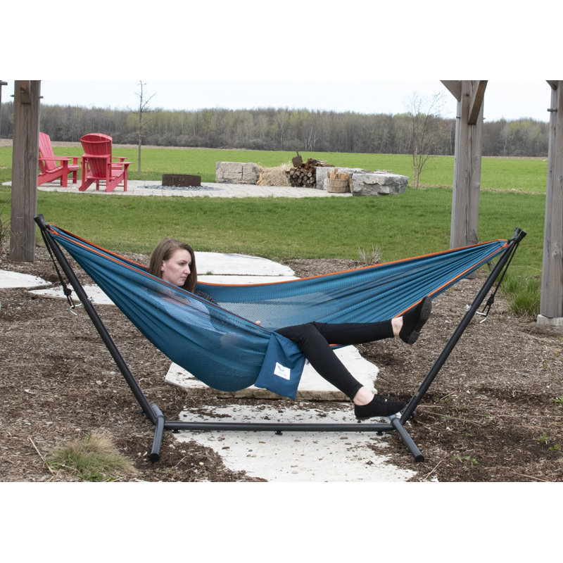 Terrence Double Classic Hammock with Stand, Blue/Orange