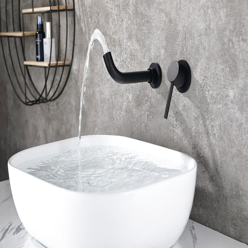 Brushed Gold Wall Mount Tap For Bath, Single Handle 2 Holes, 360-Degree Rotate, User- Feature Faucet Bathroom Sink, Gold, Solid Metal, Easy Install Method