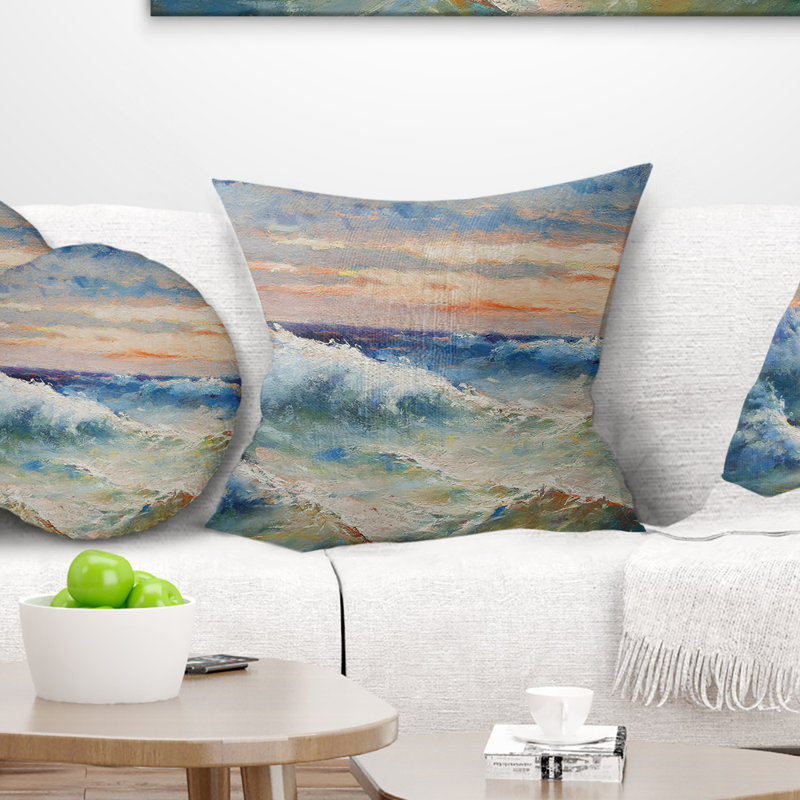 Seascape vagues au cours de l’oreiller, 16 po x 1 po, Coussin décoratif