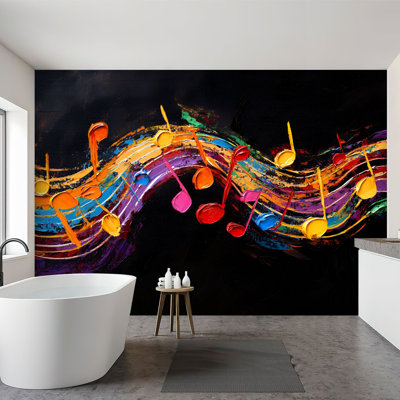 Papier peint adhésif musique moderne, note de musique, belles notes, vagues colorées, vibrant, auto-adhésif, papier contact amovible, décoration murale pour salon, chambre à coucher H 100 po x l 144 po
