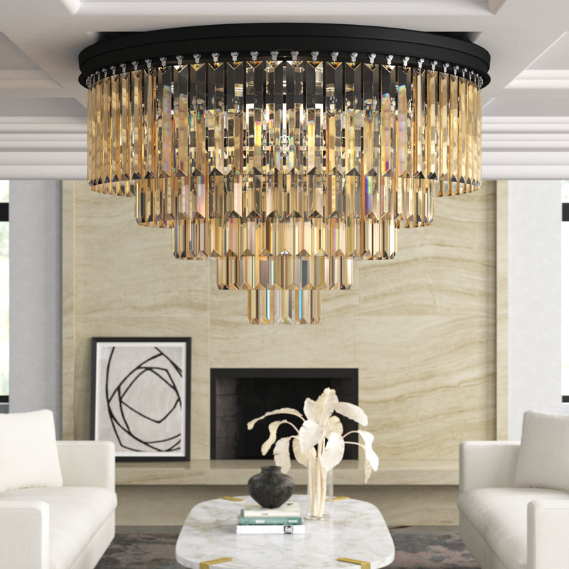 Yazmin Crystal Flush Mount, Matte Black, Smoky