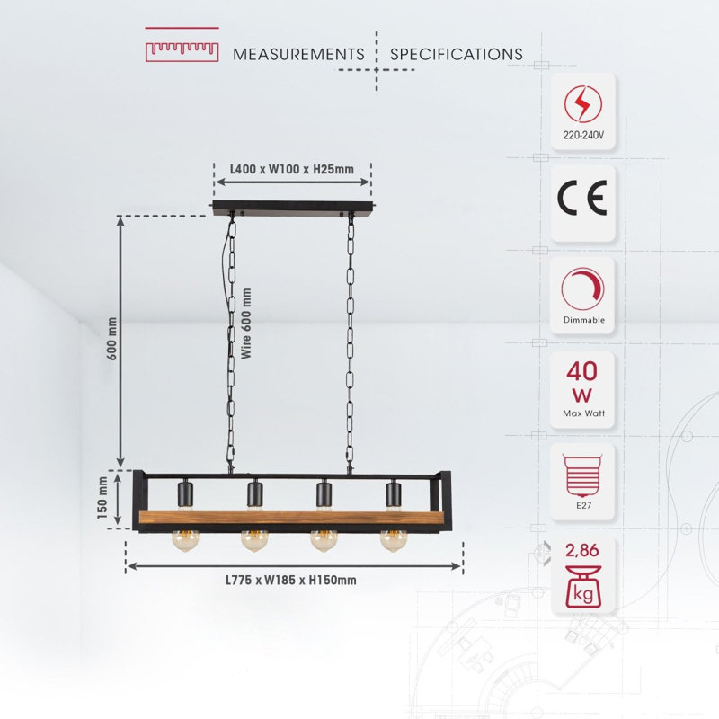 Ailia 4 - Light Kitchen Island Chandelier