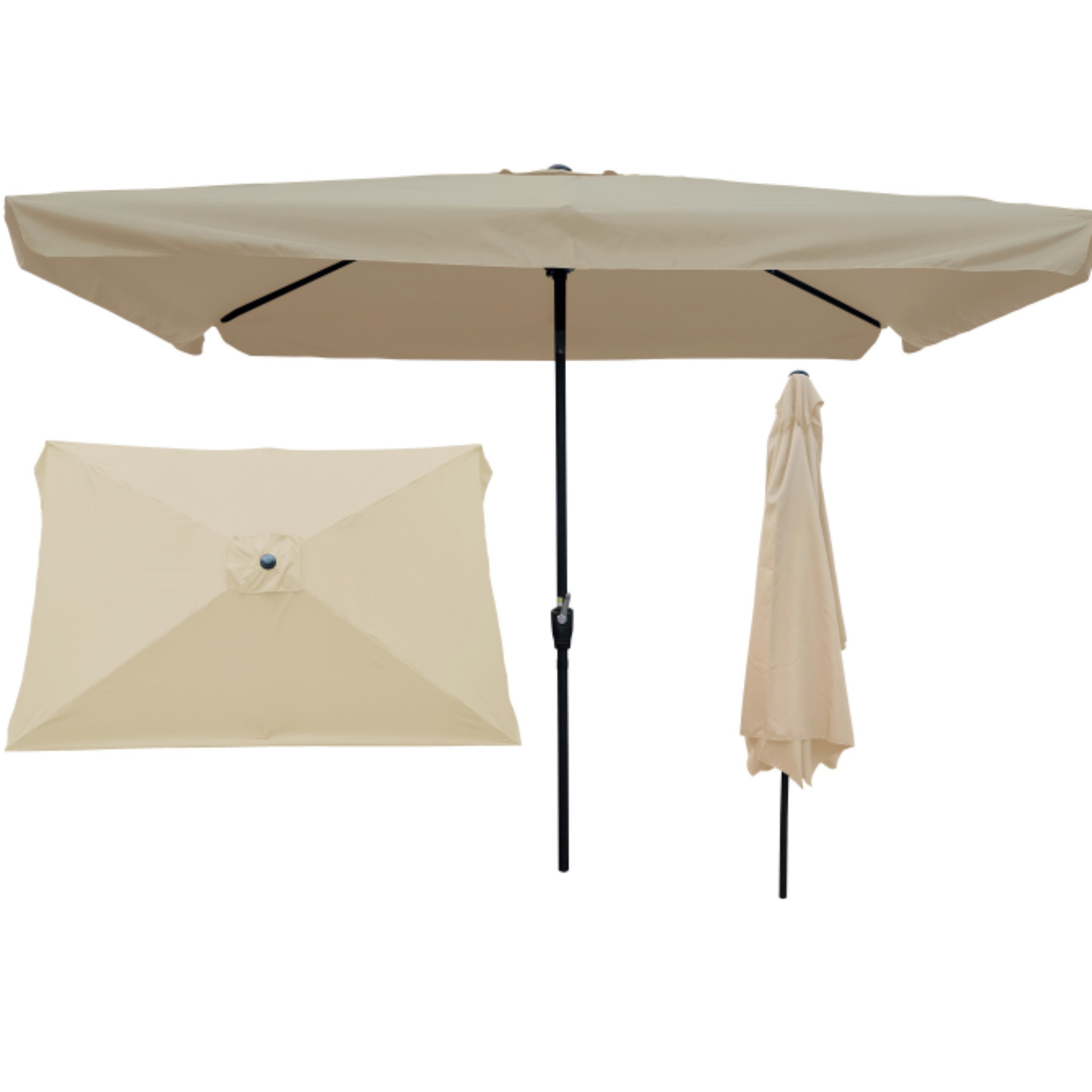 Parasol Inclinable 3M, 112 Lumières LED, Panneau Solaire, Manivelle à Bouton-poussoir,Rouge