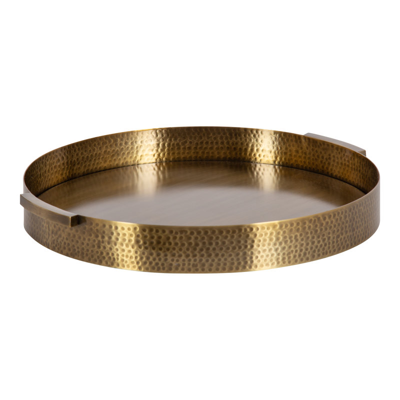 Yasmine Hammered Metal Tray, 2" H x 17" W x 17" D, Gold