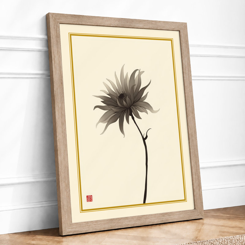 Dark Bloom Japandi - Framed Print, A4 - 29.7 x 21.0 cm, Oak