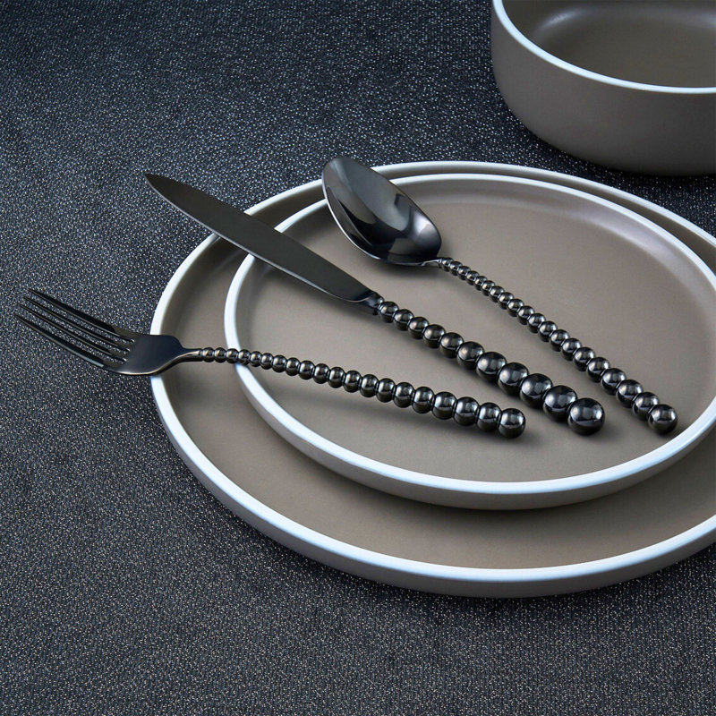 Rondure 20 - Piece Stainless Steel Flatware Set - Service for 4, Black