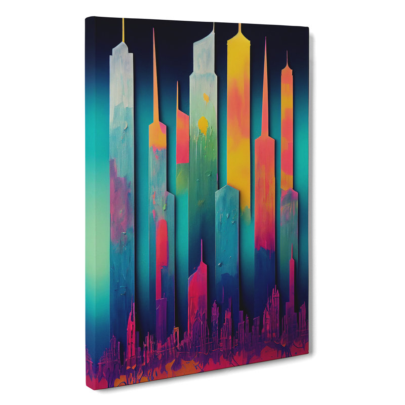 Colourful City Skyline No.3 - Painting, Wrapped Canvas, 50cm H x 35cm W x 3cm D, No Matte
