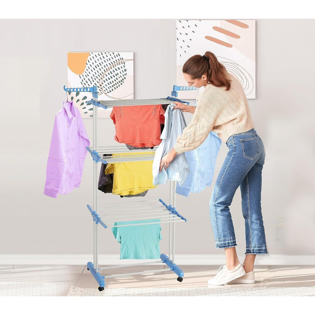 MantraRaj 3 Tier Foldable Standard Drying Rack Clothes Airer 18M Clothing Horse Garment Dryer Stand