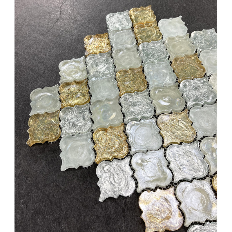 2" x 2.5" Glass Arabesque Mosaic Wall & Floor Tile, Gold/White/Silver