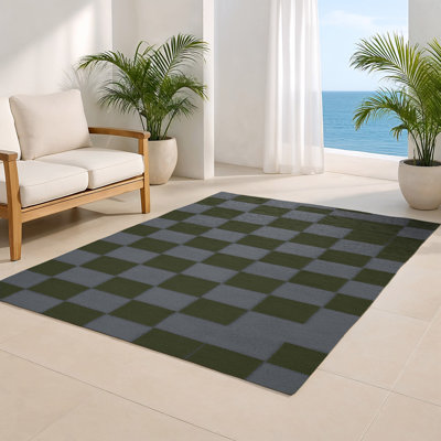 Tapis d'intérieur et d'extérieur à carreaux brun