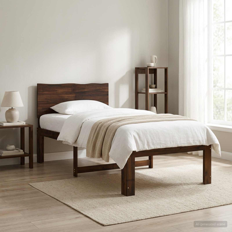 Solid Wood Bed Frame, European Single (90 x 200 cm), Dark Brown