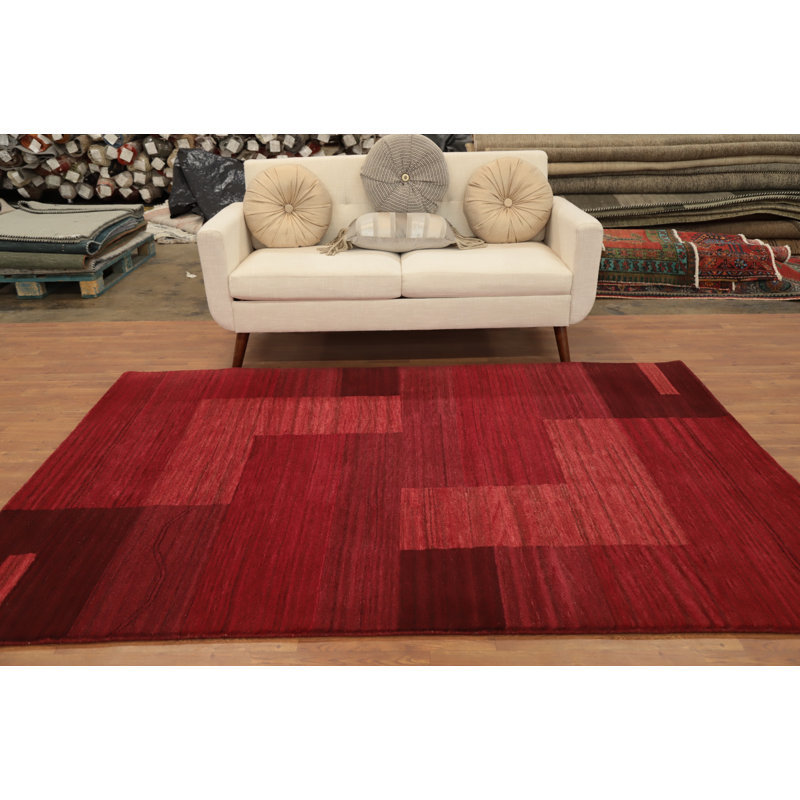 Modern Red Abstract Geometric Gabbeh Style Area Rug 6x8