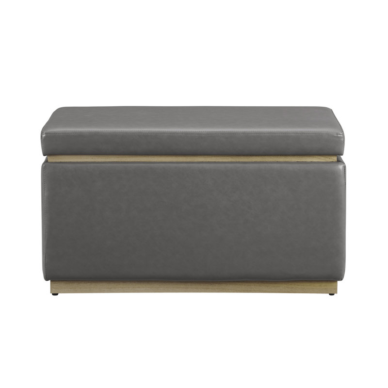 Atreju Faux Leather Ottoman, Natural, Gray Faux Leather